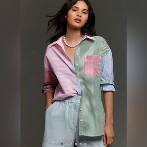 Anthropologie The Bennet Buttondown Shirt by Maeve: Mixed Stripe Edition